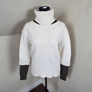 MONSE 100% Wool Turtleneck Sweater Ivory Cutout Shoulder Made In Italy Size S